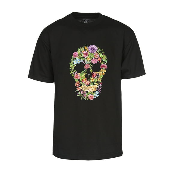 Mens Flower Skull Bone T-Shirt - Floral Rose Dia de Los Muertos Shirt Black 3X-Large