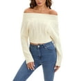 thumbnail image 2 of ATHLECHIC Women Cropped Sweaters Off Shoulder Batwing Sleeve Knit Pullover Sweater Tops M Apricot, 2 of 5