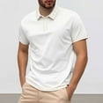 thumbnail image 2 of MIXUE Polo Shirts For Men Summer Line Solid Color Lapel Button Down Short Sleeve Fashion Casual Comfortable Breathable Tee Shirts Activewear,White,M, 2 of 4