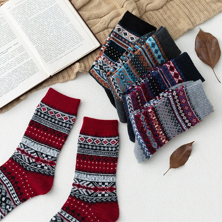 Lawor Socks For Men&Women 5 Pairs Socks UniGifts Printed Casual Winter Warm  Wool Knit Soft Cotton Thick Vintage Crew Socks Multicolor One Size 