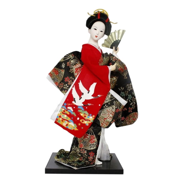 Muñeca geisha japonesa coleccionable, figura en miniatura, figuras de resina para dormitorio. B rojo
