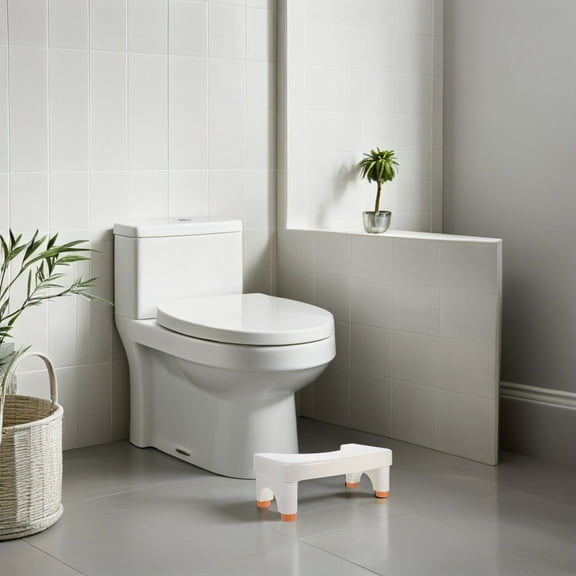 OFFIGAM Plastic Adjustable Height White Toilet Stool Bathroom Step Bench for Comfort