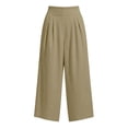 thumbnail image 5 of VEKDONE Womens Palazzo Pants Summer Cotton Baggy Ankle Pants Casual Elastic High Waist Wide Leg Pants with Pockets Khaki XL, 5 of 7
