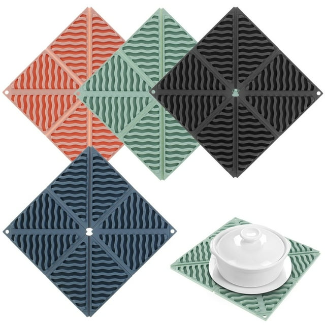8 Pcs Tapis de Support de Pot Résistant à la Chaleur Tapis en Silicone Pliables Tapis en Silicone Polyvalents Ensemble de Tapis en Silicone Couleurs Mélangées