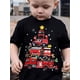 thumbnail image 1 of Boys' Casual Crew Neck Christmas Fire Truck Print Short Sleeve Tee - 100% Cotton with Slight Stretch, Applique Detail, Knit Summer Top for Children 12 and Under, 1 of 7