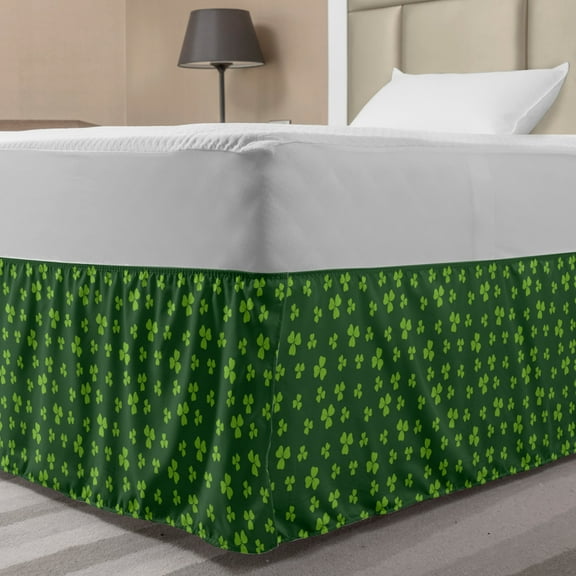 Floral Bed Skirt, Repeating Nature Pattern of Mini Shamrock Leaves Greenery Meadow Items, Elastic Bedskirt Dust Ruffle Wrap Around for Bedding Decor, 4 Sizes, Fern Green Lime Green, by Ambesonne
