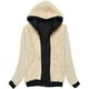thumbnail image 3 of Chaqueta de forro polar de invierno para mujer, sudadera con capucha y cremallera completa con forro Sherpa y bolsillo, L, Black brillar Electrónica, 3 of 4