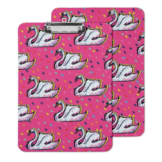 Inkdotpot Decorative Clipboard Letter Size Clipboard with Low Profile Clip,Retractable Key Hole for Hanging Paperboard for Office School w/ Free Marker & Eraser,Swan-9x12.5 Inch