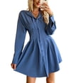 thumbnail image 3 of Vestido Camisero Para Mujer, Vestido Camisero Con Solapa, Manga Larga, Tela Suave, Microelasticidad Para Negocios ANGGREK L azul, 3 of 7
