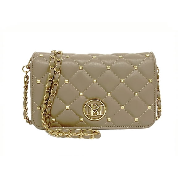 Badgley Mischka Diamond Quilted Taupe Crossbody Bag