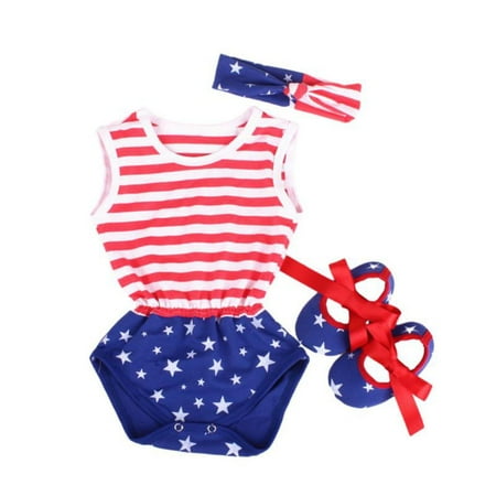 

GYRATEDREAM Newborn Infant Girls 4Th of July Romper Toddler Cotton Sleeveless Independence Day Print Bodysuit Baby American Flag Jumpsuit Clothes for 0-18 Months