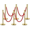 thumbnail image 1 of Towallmark Gold Stanchion Posts with Red Suede Rope – Luxury Crowd Control Barriers for VIP Events, Museums, Hotels & Red Carpet Entrances  – 6-Pack | 4 Soft Ropes, 1 of 7