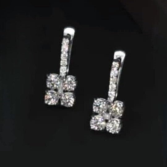 1.90 Ct Round Cut White Moissanite Women's Drop Earrings 14K White Gold Plated