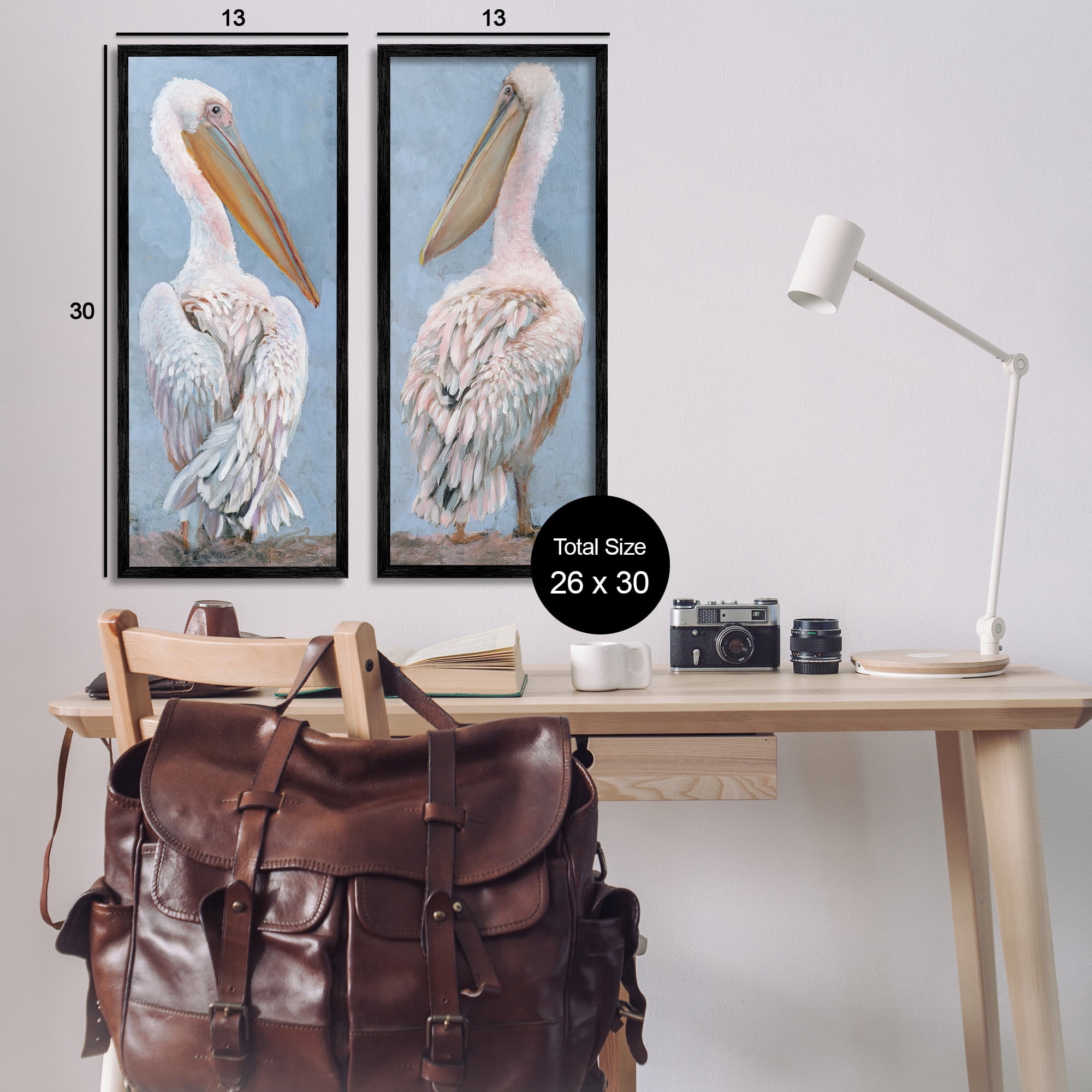 Stupell Industries Classic Pelicans Gazing Animals & Insects Painting Black Framed Art Print Wall Art, 13 x 30, Set of 2