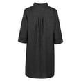 thumbnail image 4 of Ichuanyi Woman Dress Fashion Women Loose V-Neck Solid 3/4 Sleeve Cotton And Linen Dress, 4 of 8