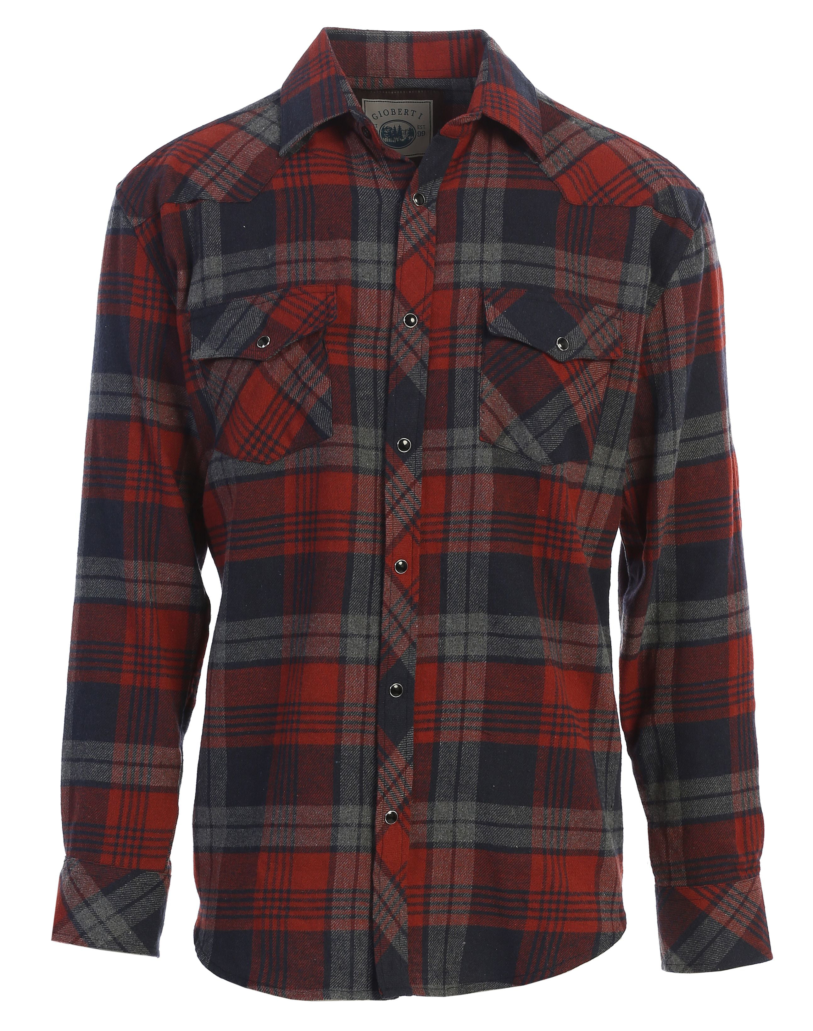 Gioberti Men's Western Brushed Flannel Plaid Checkered Shirt w/ Snap-on Button - Walmart.com