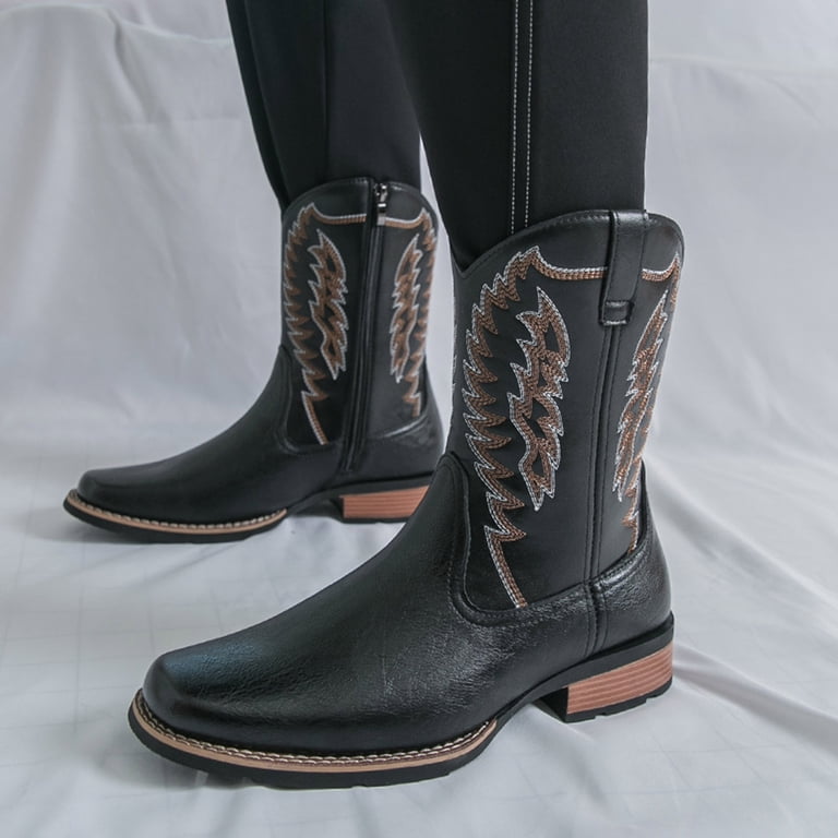 Men\'s Black Western Cowboy Retro Classic Embroidered Pull On Durable Boots Amazon.com | WEOOAR Cowboy Boots for Men Western Men main image 4