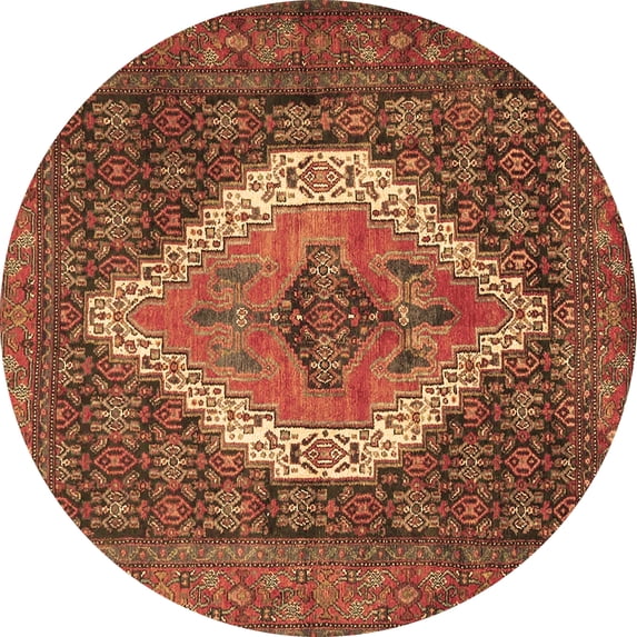 Ahgly Company Indoor Round Medallion Brown Traditional Area Rugs, 8' Round