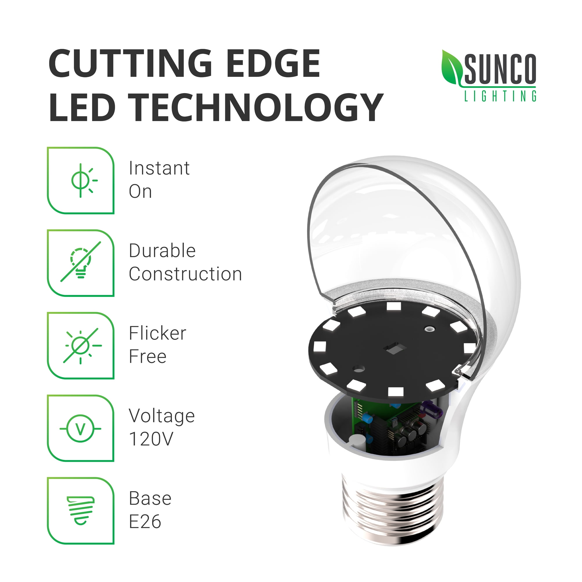 Sunco Lighting 12 Pack A19 LED Bulb, 9W=60W, 3000K Warm White, 850 LM, Non-Dimmable, E26 Base, Indoor Light - UL