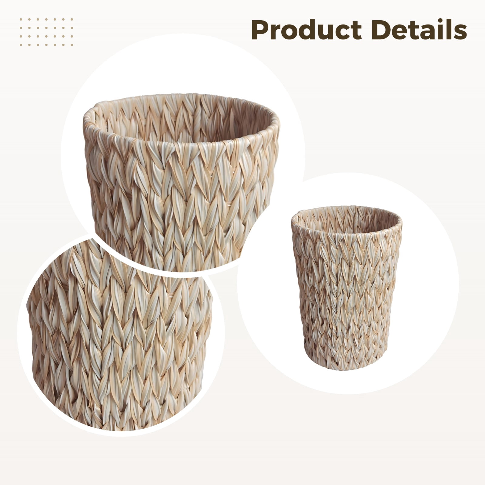 Wicker Trash Can,Small Waste Basket,Plastic Bathroom Trash Can for Home Office,Kitchen,Living Room,Faux Wicker Waste Baskets,7.5 x 11 in(Milk White)