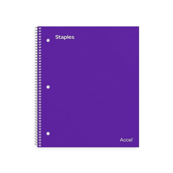 Staples Accel 1-Subject Notebook 8" x 10.5" Wide Ruled 100 Sh. Purple TR20960M/20960