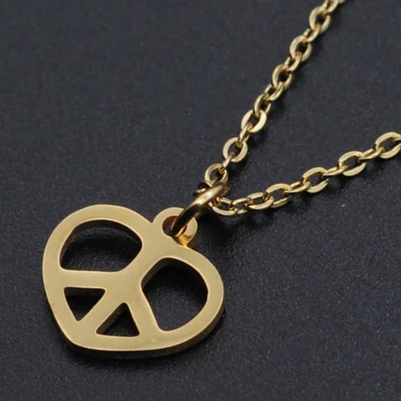 QQTDFG Stainless Pendant Necklace Lobster heart Peace Sign Silver Clasp 15.7" 1.5mm P57-Gold