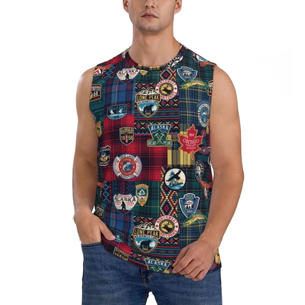 Fotbe Adventure Camping Badge Men's Camiseta sin Mangas Estampada para Hombres, Playera Casual para Gimnasio, Entrenamiento, Playa-X-Large