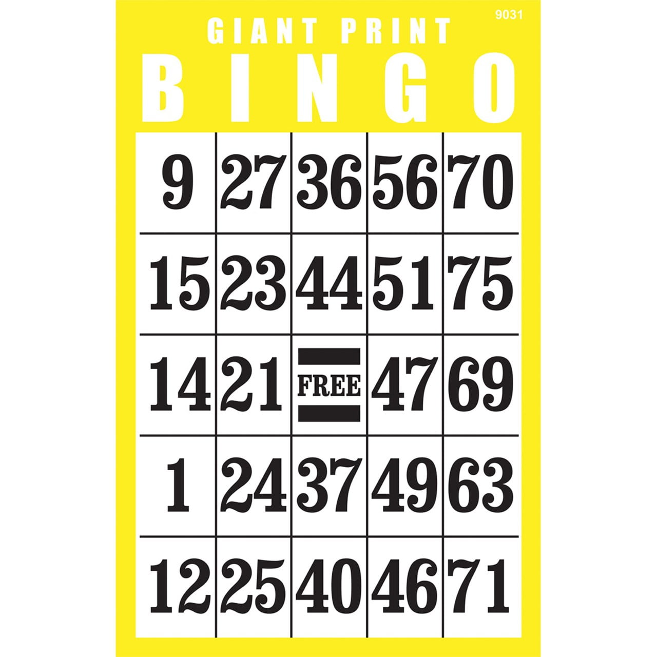 Giant Print Laminated Bingo Card Yellow