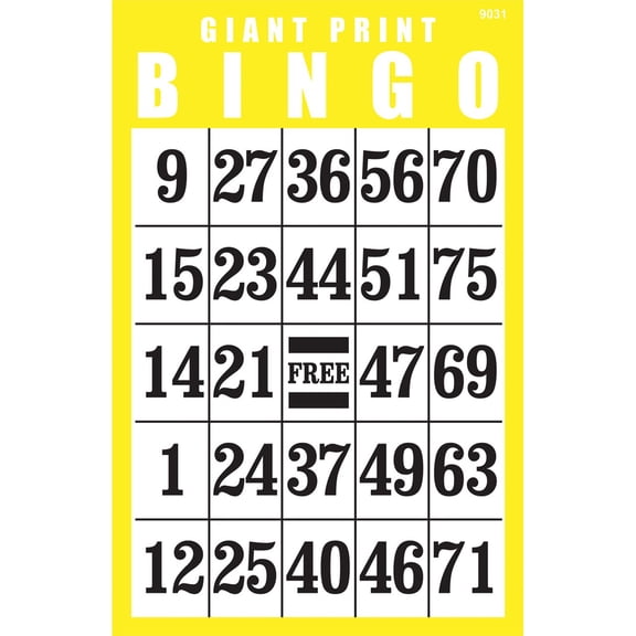 Giant Print Laminated BINGO Card- Yellow