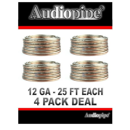 12 Gauge 25 FT Clear Speaker Wire 4 PACK DEAL Copper Clad Stranded Wire