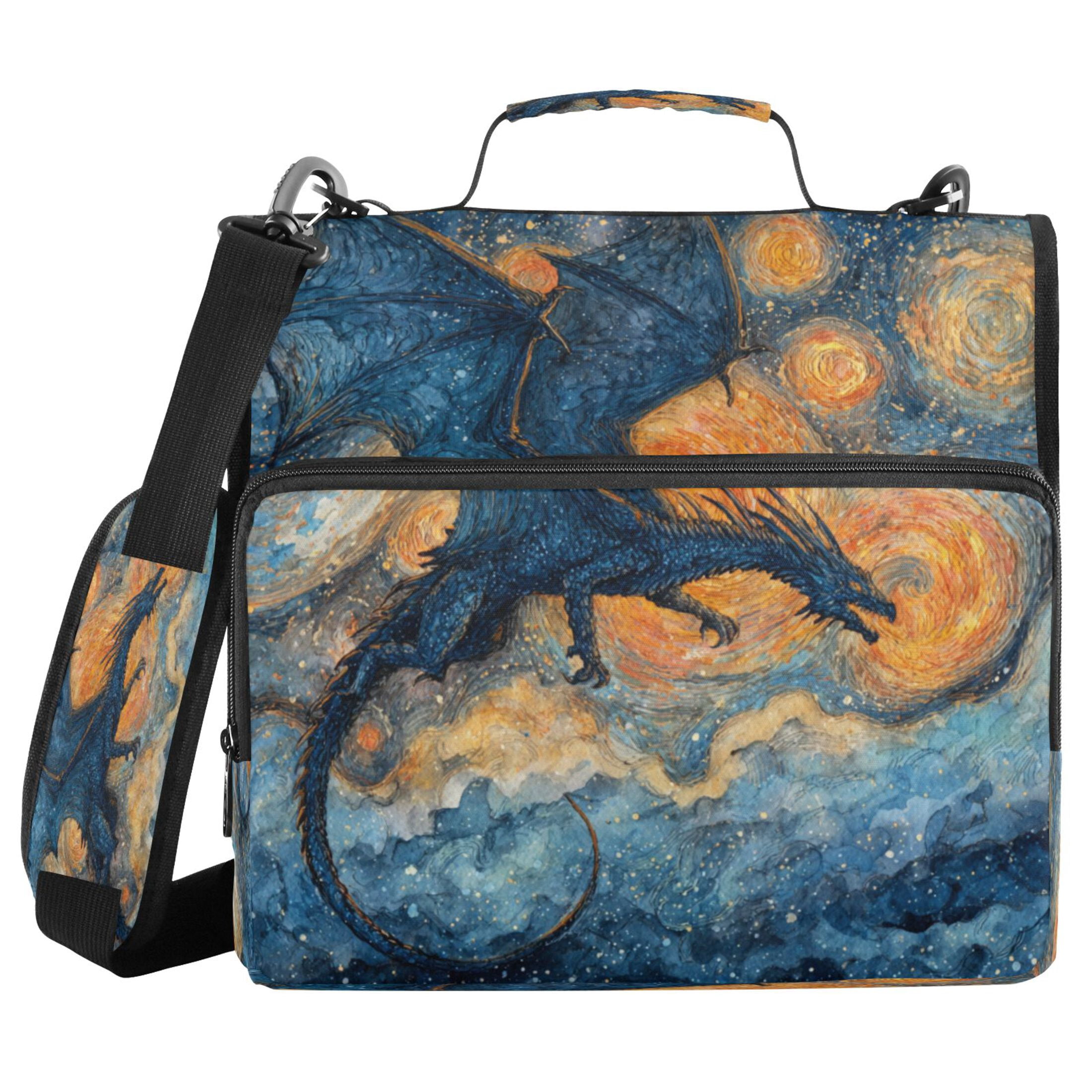 Zipper Binder 3 Rings Stationery Office Files Daily Organizer File Folder Storage Bag Angry Blue Dragon