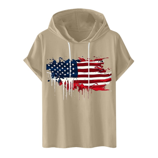 Styesk T-Shirts pour Hommes, Imprimé Décontracté, Mode, à Capuche, Manches Courtes, Sport
