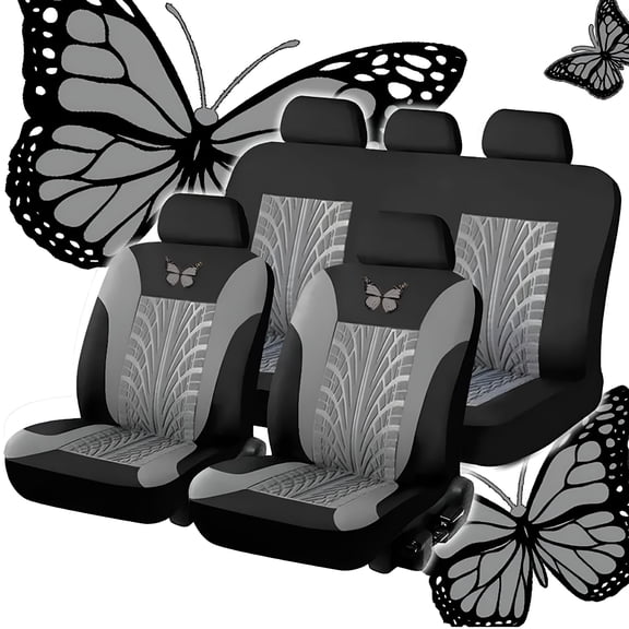 LAMIRO Full Set Of Car Seat Covers, Butterfly Car Seat Covers Full Set Seats for Women & Men 5Pcs Automotive Accessories Universal Seats Protector Fit Car, Truck, SUV, Vans Most Vehicle