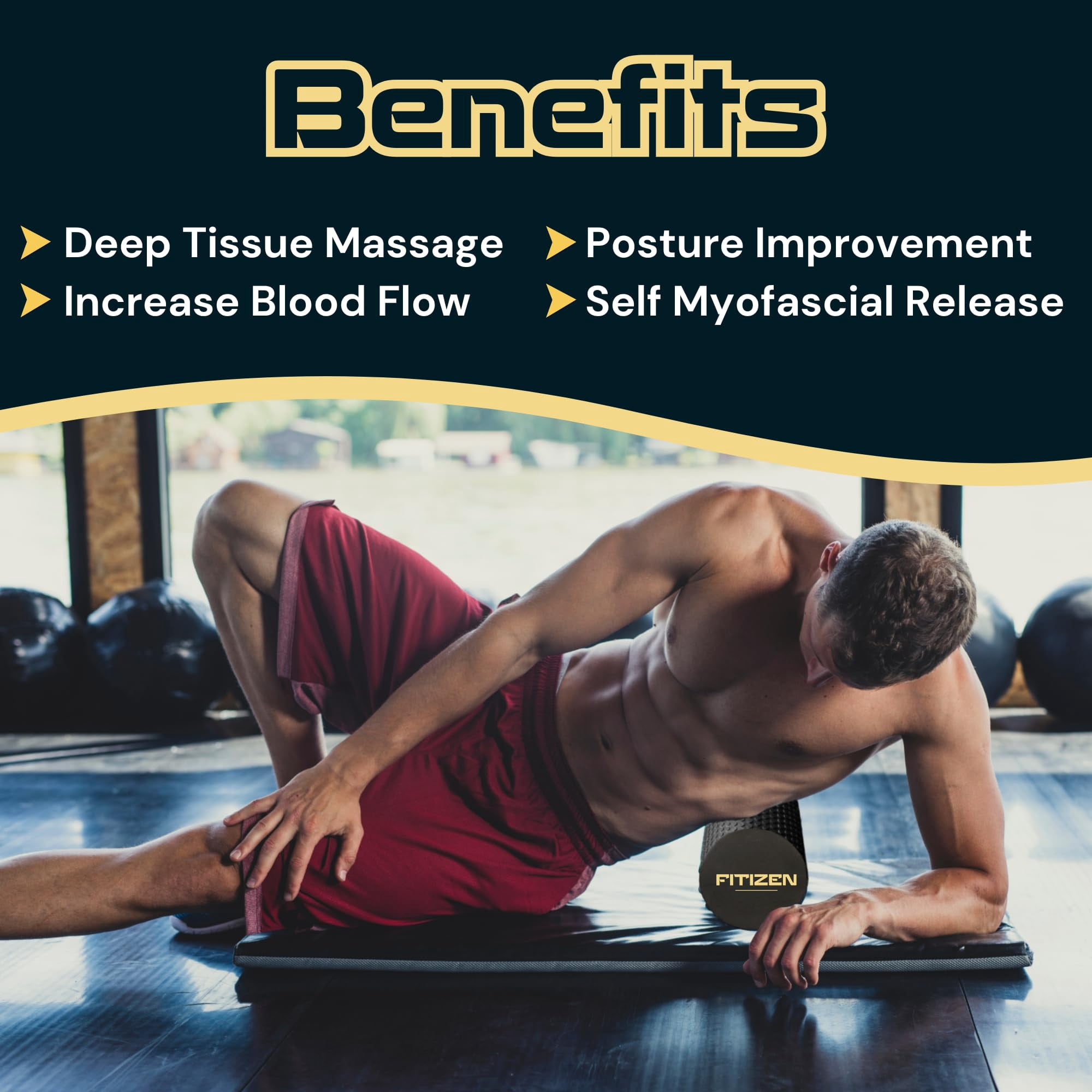 Fitizen Foam Roller - Massage Rehab Stiff Physical Deep Tissue Firm Exercise Equipment Home Gym Yoga Pilates For The Fit Citizen By