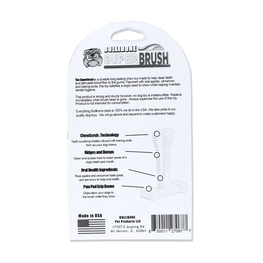Bullibone Smokey Bacon Superbrush Dog Dental Bone – Charcoal-Infused Nylon Chew Toy with Baking Soda, Durable Dog Teeth Cleaner for Aggressive Chewers, Made in USA - Small 3 Pack