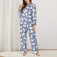thumbnail image 2 of Honeii Cute White Rabbit print Women's Pajama Sets Long Sleeve Button Down Sleepwear Nightwear Soft Pjs Lounge Sets-XX-Large, 2 of 7