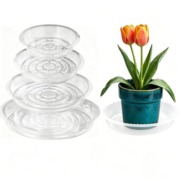 24 Pack Clear Plant Saucers (6,8,10,12 Inch) - Heavy Duty Plastic Flower Pot Trays for Indoor & Outdoor Use, Water Drainage Drip Trays for Floors & Tables, Crack-Resistant Planter Saucers Set