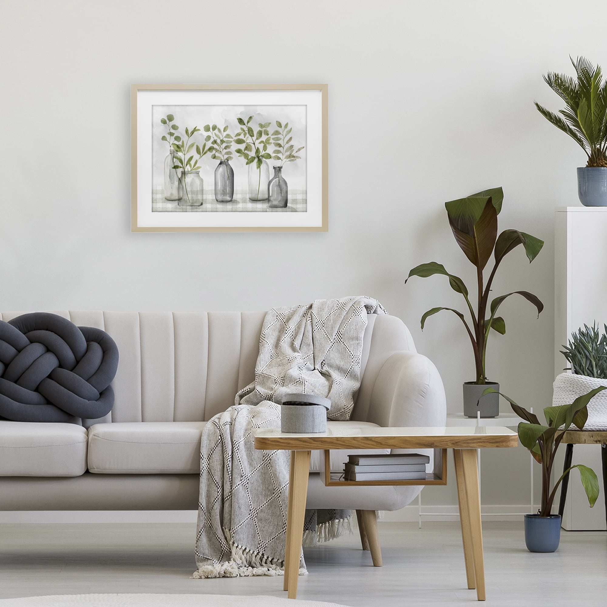 Stupell Industries Greenery Leaves in Vases Birch Framed Print Under Glass, design by Nan