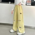 thumbnail image 2 of NIEWTR Girls Casual Straight Leg Pants Wide Loose Fit Lounge Sweatpants Elastic Waist Drawstring Joggers with Pockets Spring（A01-Yellow,5-6 Years), 2 of 7