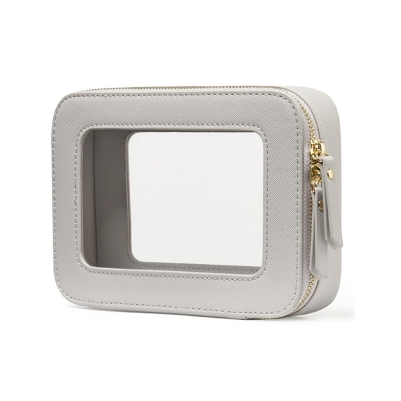 Estuche de maquillaje transparente, neceser, viaje, Popvibe, beige y gris
