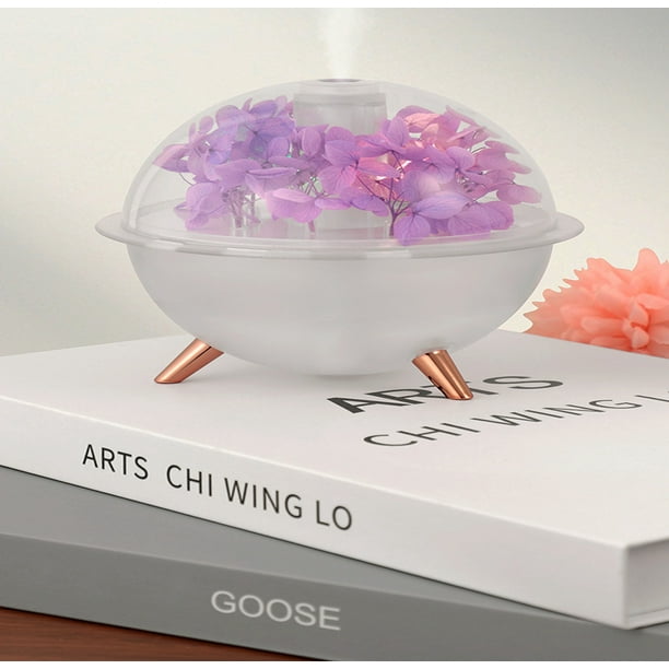 Humidificador de flores eternas con luz LED nocturna y alimentación USB | Vapor silencioso de 500 ml para dormitorio, oficina o escritorio | Arreglo floral DIY y regalo de decoración para el hogar