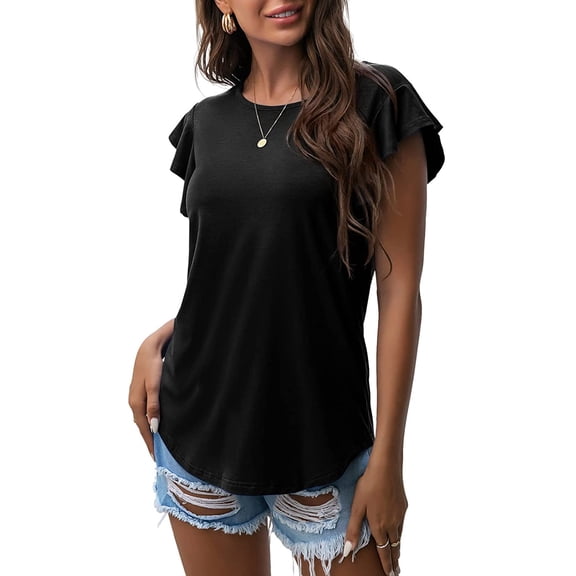 Anyjoin Women's Summer Tunic Tops Ruffle Short Sleeve Casual Shirts