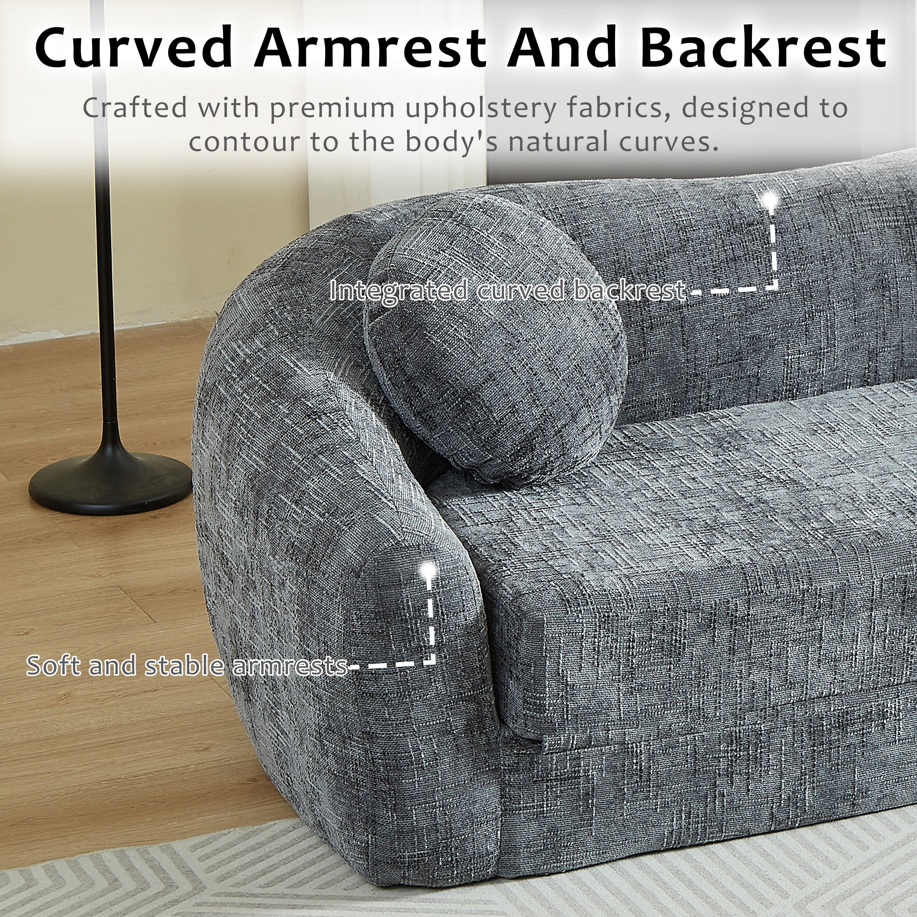 Leumius 87" Convertible Futon Sofa Bed, Corduroy Curved Boneless Couch with High Backrest, 2-in-1 Fold-Out Sleeper Sofa with Pull-out Couch Bed,Gray-Round Pillow