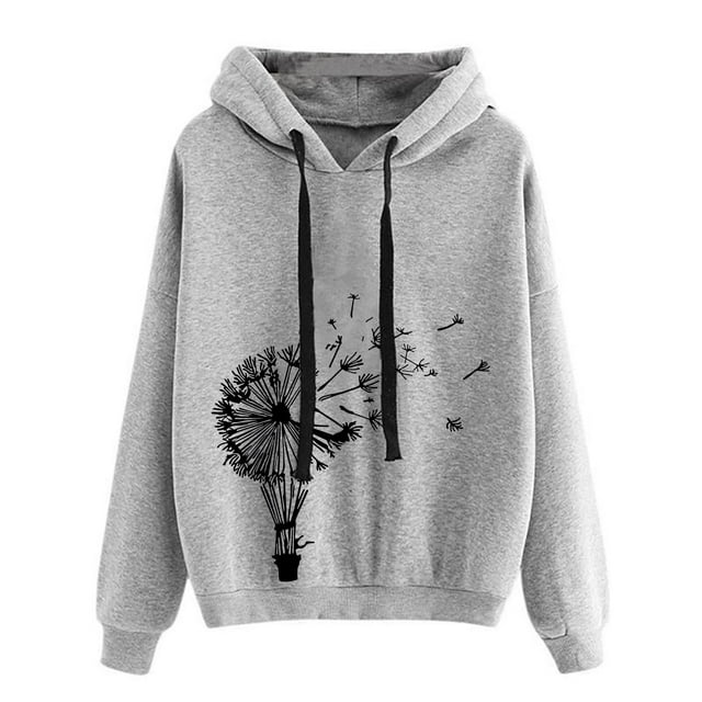 Chandail à Capuche pour Femmes à Manches Longues avec Cordon de Serrage et Imprimé Pissenlit, Coupe Ample Décontractée pour l'Automne et l'Hiver