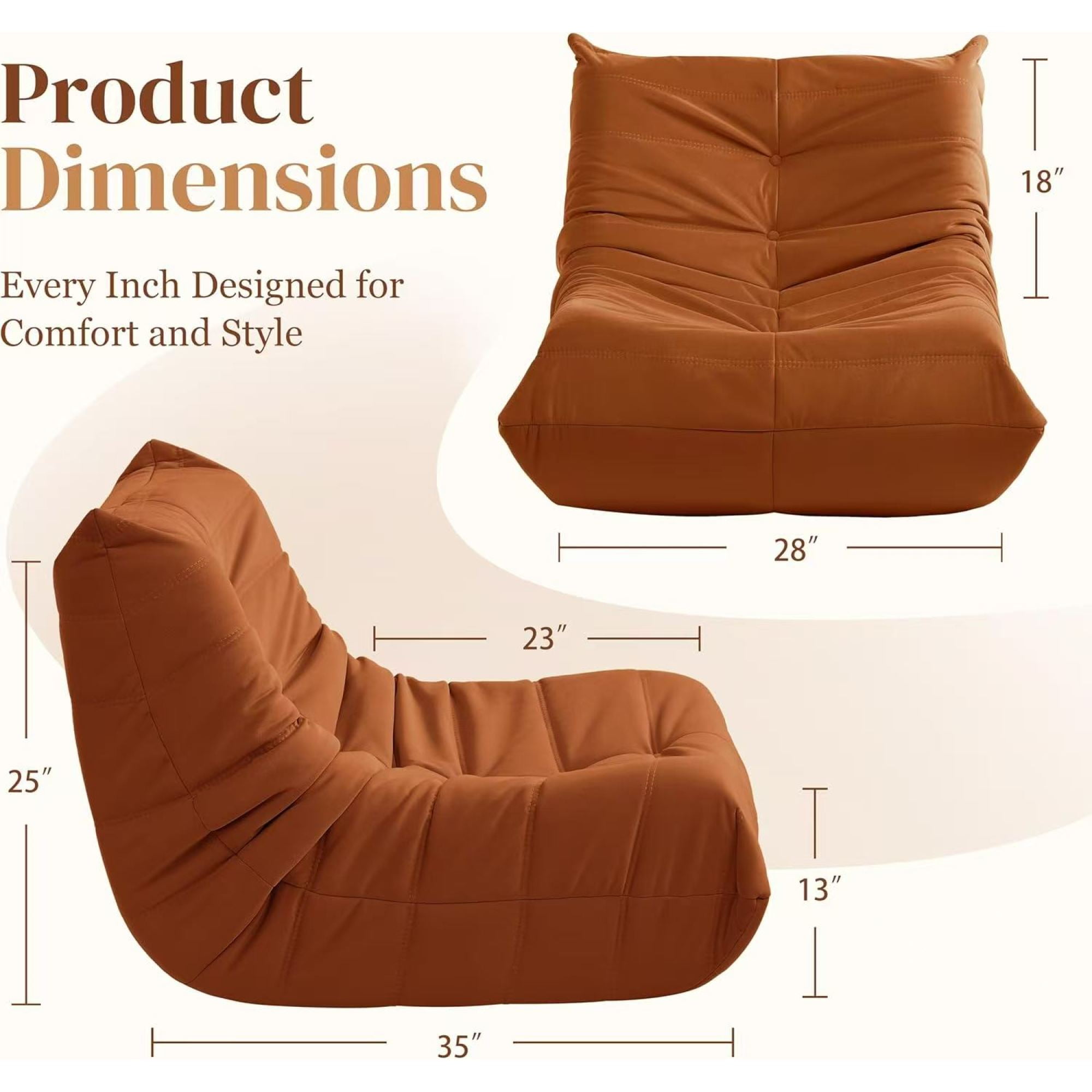 Modern Lounge Chair for Indoor,Button Tufted Corduroy Upholstered Recliner,Deck Chair for Bedroom Living Room,Orange