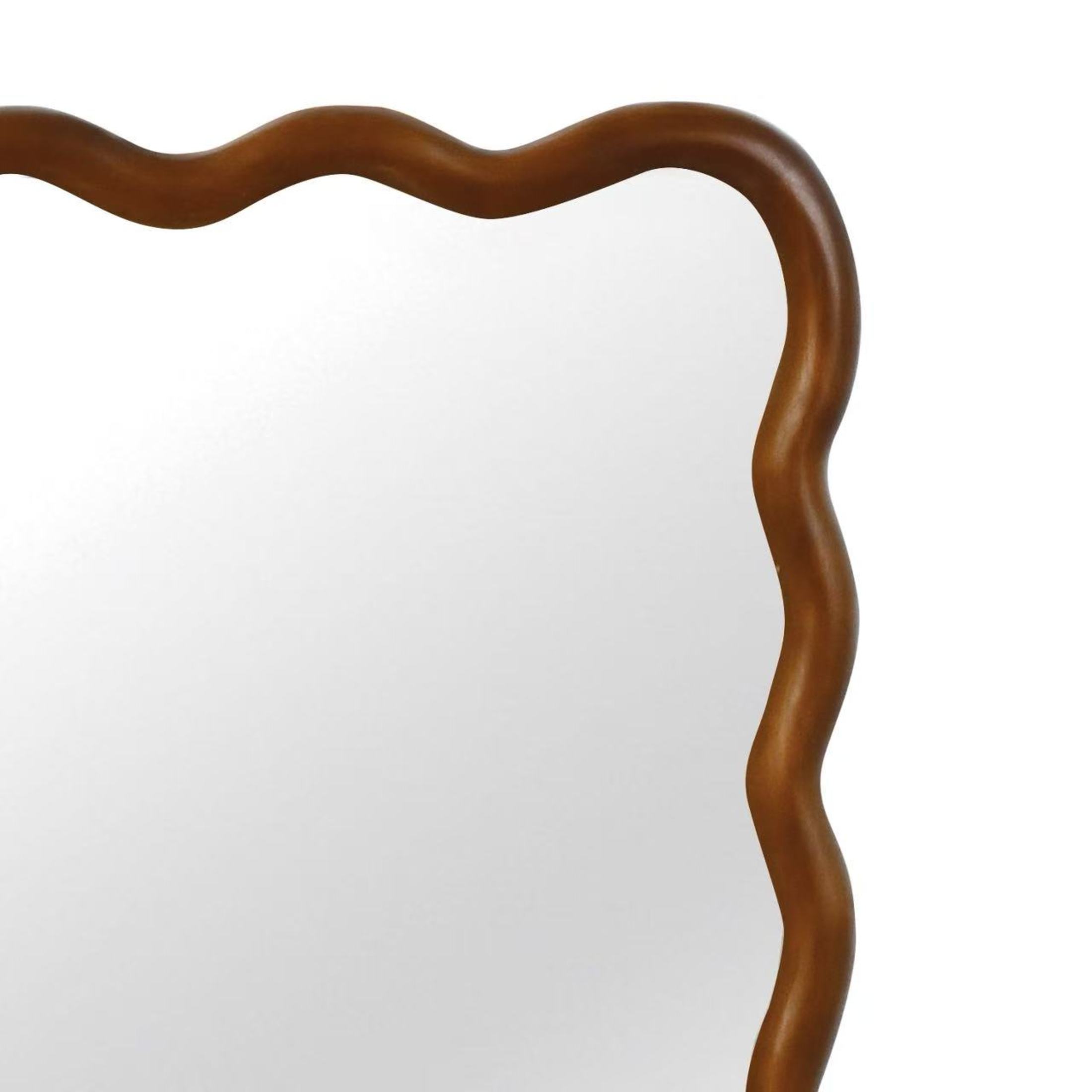 Noble House 24"x36" Wavy Rectangle Wall Mirror, Solid Wood Frame Decorative Accent Mirror for Entryway/Bathroom, Walnut