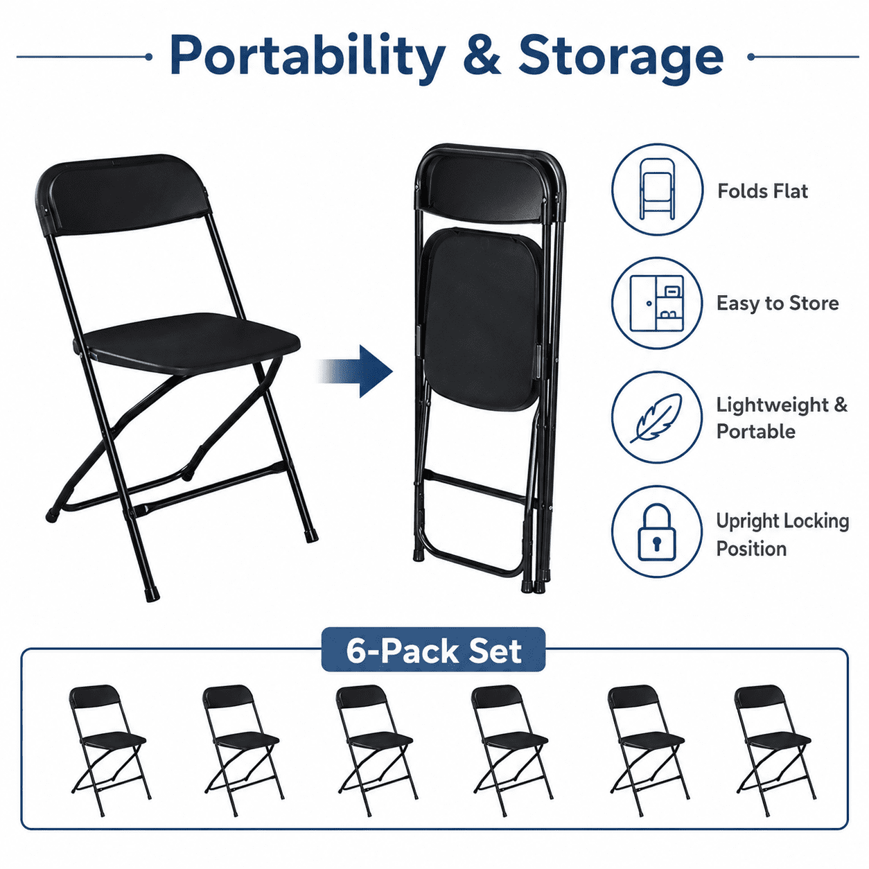 Alvantor 6 Pack Plastic Folding Chairs Black Heavy Duty Indoor Outdoor Portable Stackable Chairs for Party Office Event