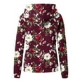 thumbnail image 6 of HomeDM Hoodies Sweatshirts for Women Floral Print Pullover Tops Long Sleeve Drawstring Hooded Shirts with Pocket - Wine/S, 6 of 7