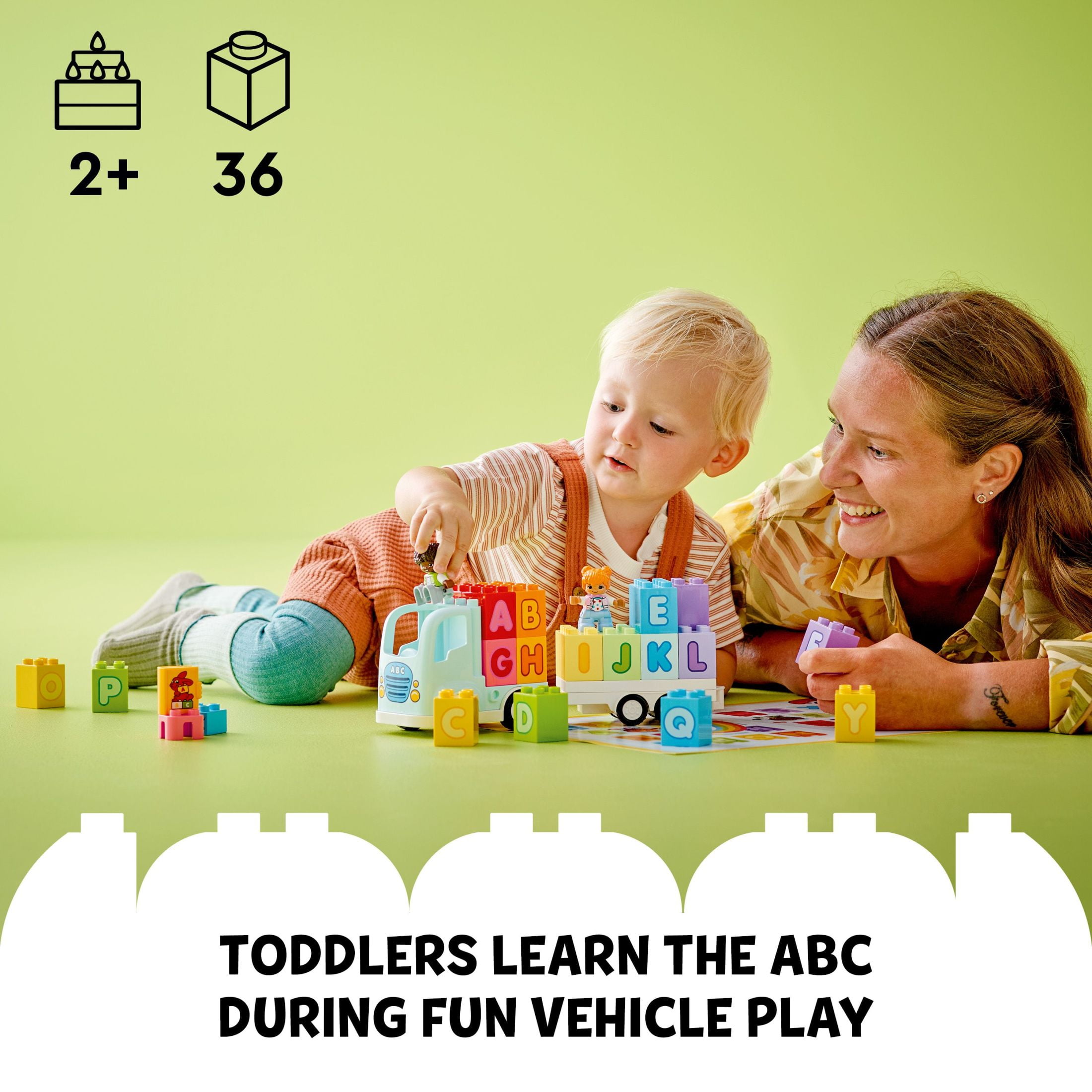 LEGO DUPLO Town Alphabet Truck Toy, Construction Toy for Kids Aged 2 and Up, ABC Learning Vehicle with a Trailer Carrying Alphabet Bricks with Boy and Girl Figures, Toddler Educational Toy, 10421