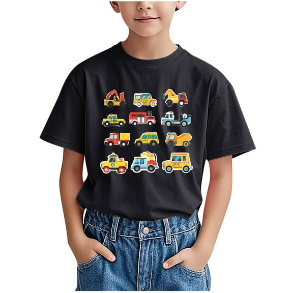 Eltusu Boys Crewneck T-shirts, Short Sleeve Pullover Casual Printed Summer Tops Black Size 12-13 T